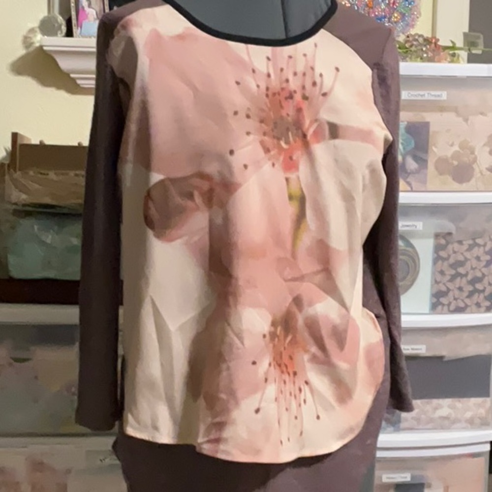 Pink and Brown Graphic Long Sleeve Blouse